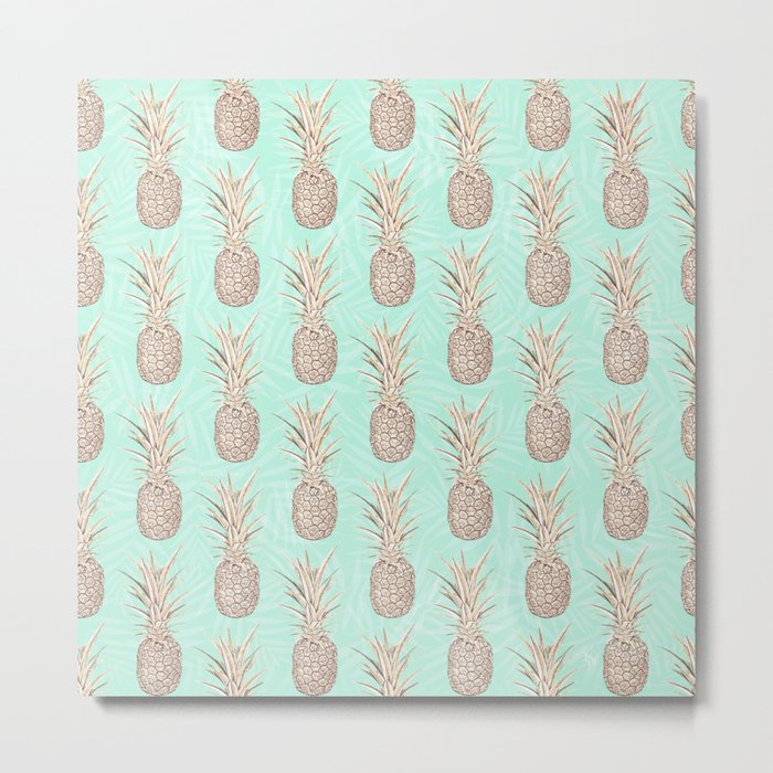 Golden and mint pineapples pattern Metal Print