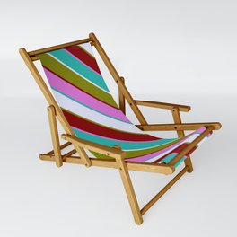 [ Thumbnail: Eyecatching Lavender, Green, Maroon, Orchid & Light Sea Green Colored Pattern of Stripes Sling Chair ]