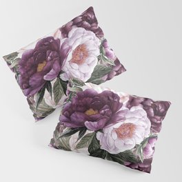 Purple Plum Pink Watercolor Peonies and Greenery Pillow Sham