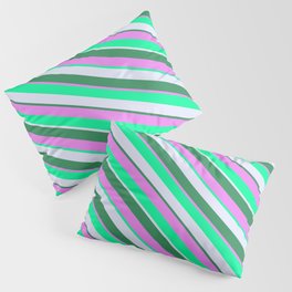 [ Thumbnail: Lavender, Sea Green, Violet & Green Colored Lined Pattern Pillow Sham ]