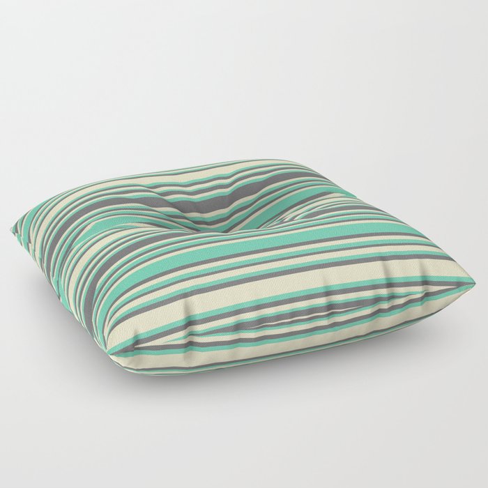 Aquamarine, Dim Gray, and Bisque Colored Lines/Stripes Pattern Floor Pillow