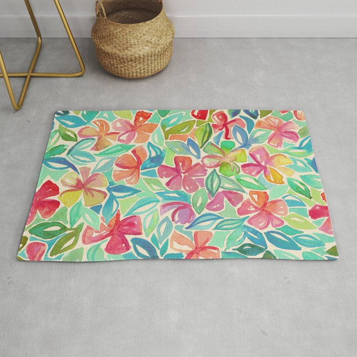 Tropical Floral Watercolor Painting Rug