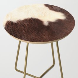 Brown and White Cow Skin Print Pattern Modern, Cowhide Faux Leather Side Table