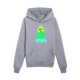 Cute Neon Green Ghost with Heart Eyes, Fun Halloween Kids Pullover Hoodies