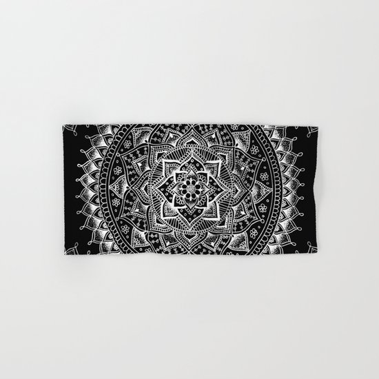 White Flower Mandala on Black Hand & Bath Towel