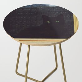 Black cat in window looking outside | Black kitten with green eyes | Cat lovers Side Table