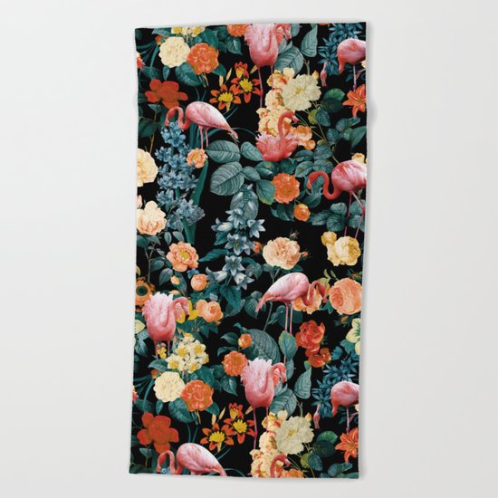 Floral and Flemingo II Pattern Beach Towel