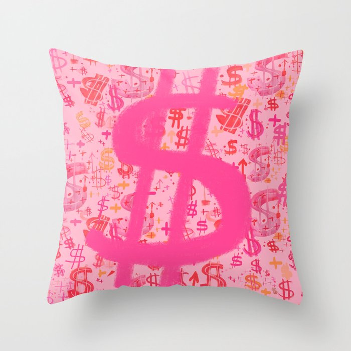 Pink Dollar Signs Throw Pillow