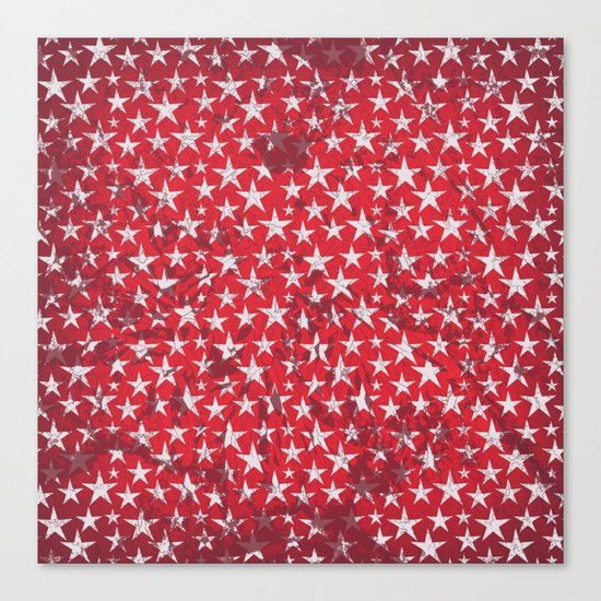 White stars on red grunge textured background Canvas Print