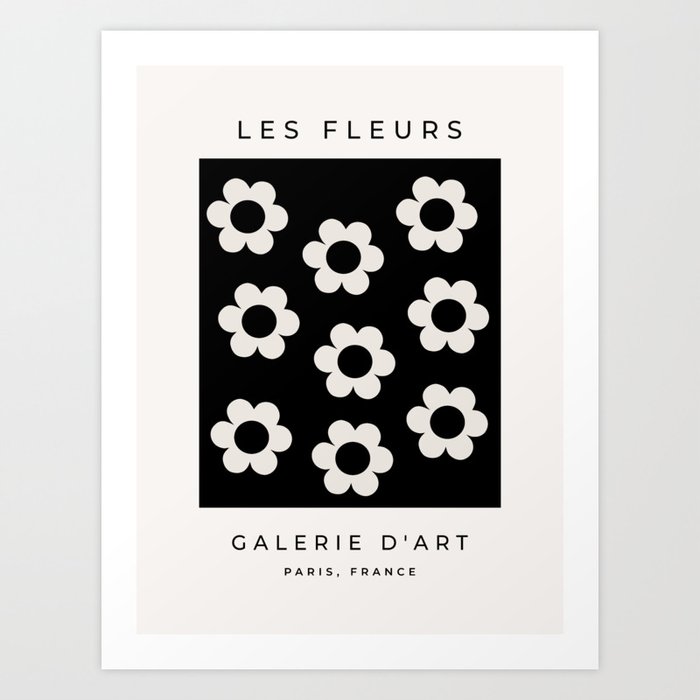 Les Fleurs | 02 - Flower Print Black And White Retro Flowers Wall Art Modern Decor Abstract Art Print
