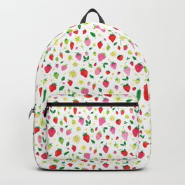Summer Strawberry Fields Backpack | Sweet, Cute, Pretty, Erikafirm, Fruit, Pink, Strawberries, Watercolor, Red, Redstrawberry 