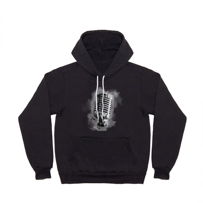 Classic Vintage Chrome Microphone in Black and White Watercolor Hoody