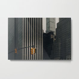 Manhattan Traffic Lights 2 Metal Print | Usa, Black And White, Architecture, Trafficlight, Color, Highrise, Urban, Orange, Downtown, Skyscraper 
