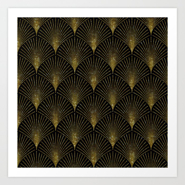 Back and gold art-deco geometric pattern Art Print
