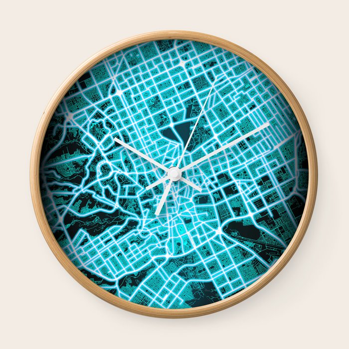 Riyadh, Saudi Arabia, Blue, White, Neon, Glow, City, Map Wall Clock by