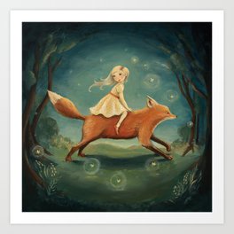 Fox Girl by Emily Winfield Martin Kunstdrucke | Curated, Forest, Children, Kids, Whimsical, Surrealism, Fairy, Fox, Painting 