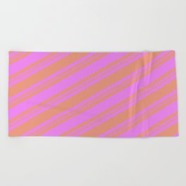 [ Thumbnail: Violet and Dark Salmon Colored Striped/Lined Pattern Beach Towel ]