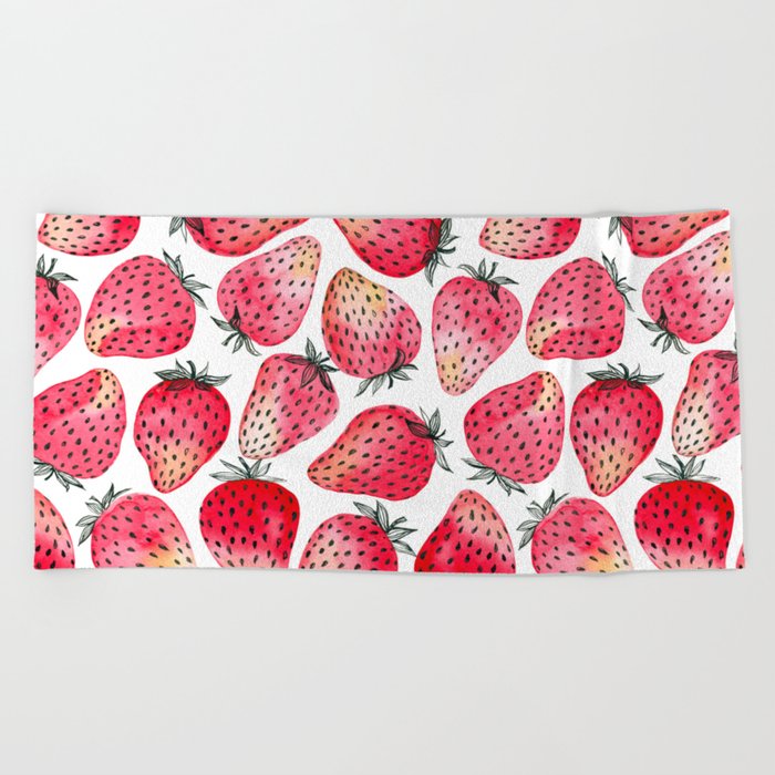 Strawberries watercolor and ink  Beach Towel