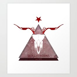 Skull and Horns double Red Pyramid Art Print