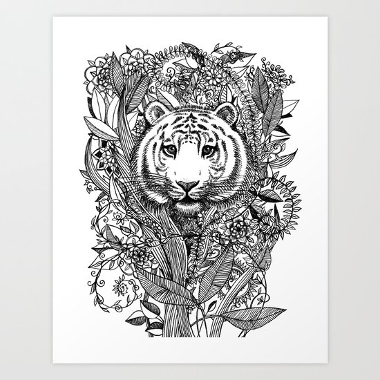 Tiger Tangle in Black and White Art Print