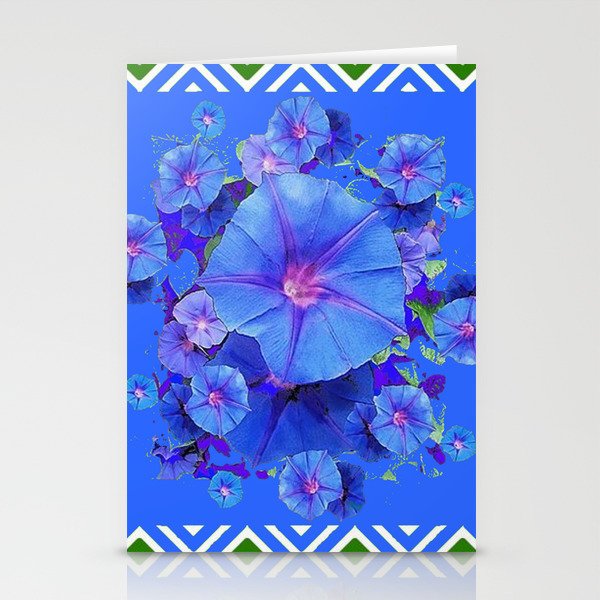 Baby Blue Morning Glories Green Floral Art Stationery Cards