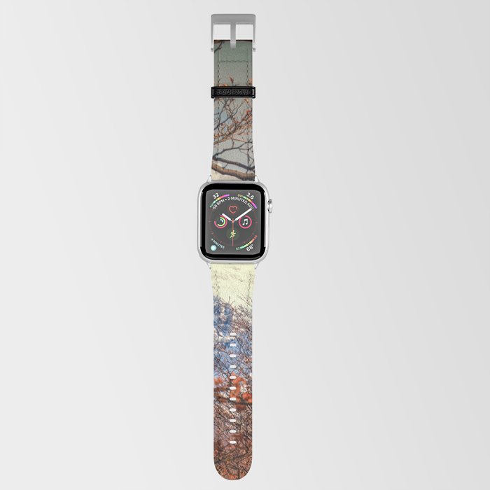 Argentina Photography - Snow-covered Mountain Seen Through The Red Leaves Apple Watch Band