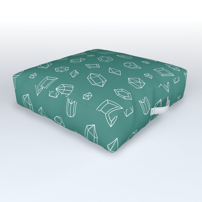 Green Blue and White Gems Pattern Outdoor Floor Cushion