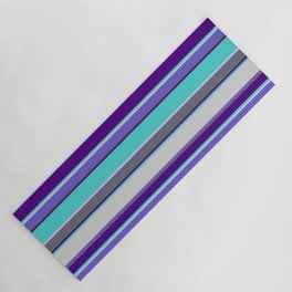 [ Thumbnail: Eye-catching Indigo, Turquoise, Light Gray, Slate Blue, and Dim Grey Colored Striped Pattern Yoga Mat ]