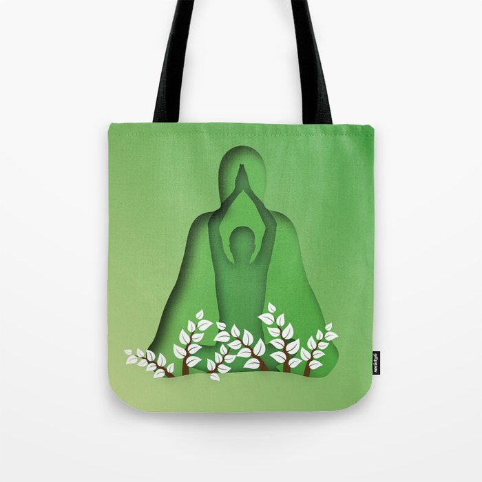 Yoga and meditation position in green Tote Bag