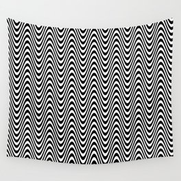 Black & White Whimsical Wave Wavy Lines Pattern Wall Tapestry