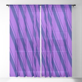 [ Thumbnail: Dark Blue and Purple Colored Lined/Striped Pattern Sheer Curtain ]