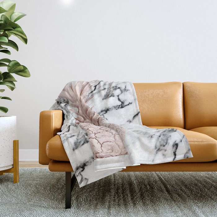 Rose Gold Pineapple on Black and White Marble Throw Blanket