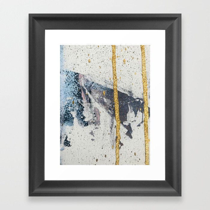 Synergy: a minimal, abstract mixed-media piece in gold, blue, and purple by Alyssa Hamilton Art Framed Art Print