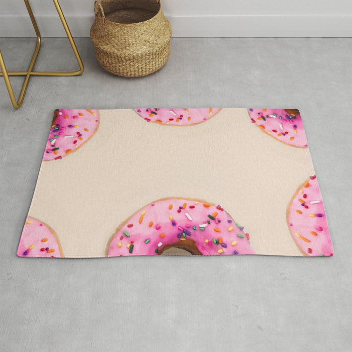 Donuts with pink frosting and sprinkles portrait art painting for kitchen, dining room, and home and wall decor Rug