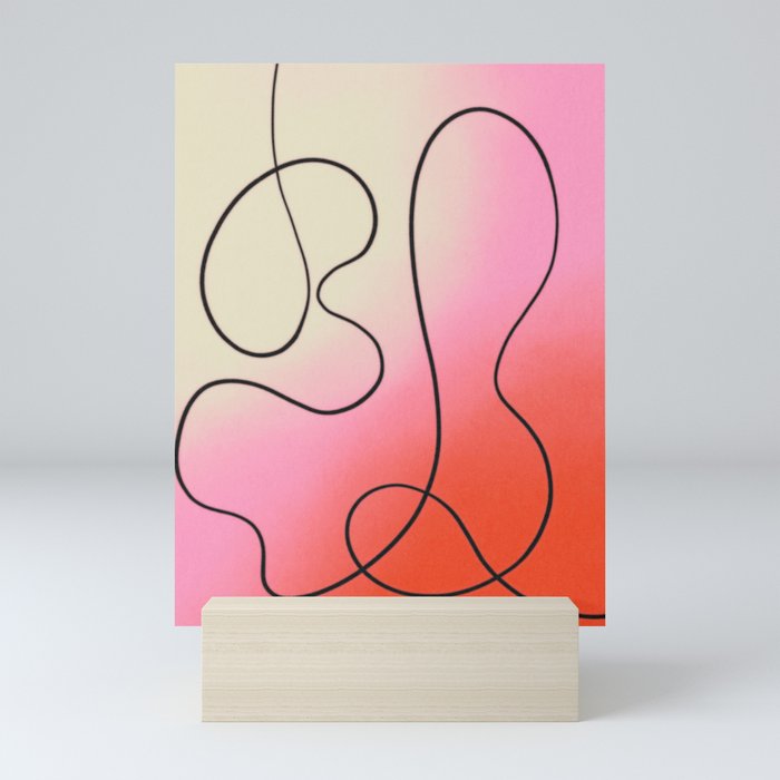 Retro Abstract Line Art Groovy Pink Orange Mini Art Print