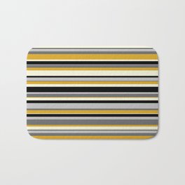 [ Thumbnail: Eyecatching Dim Grey, Goldenrod, Beige, Black & Grey Colored Pattern of Stripes Bath Mat ]