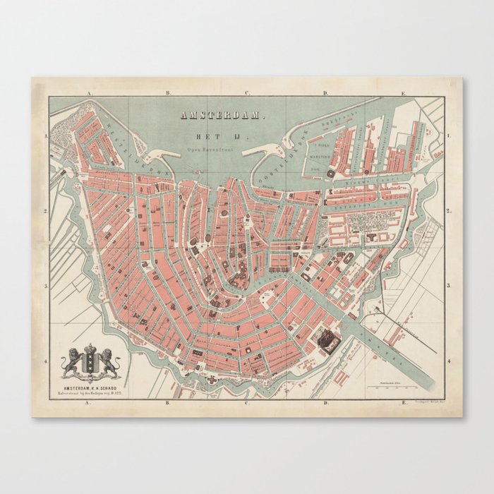 Vintage Map of Amsterdam (1869) Canvas Print