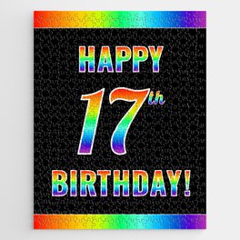 [ Thumbnail: Fun, Colorful, Rainbow Spectrum “HAPPY 17th BIRTHDAY!” Jigsaw Puzzle ]
