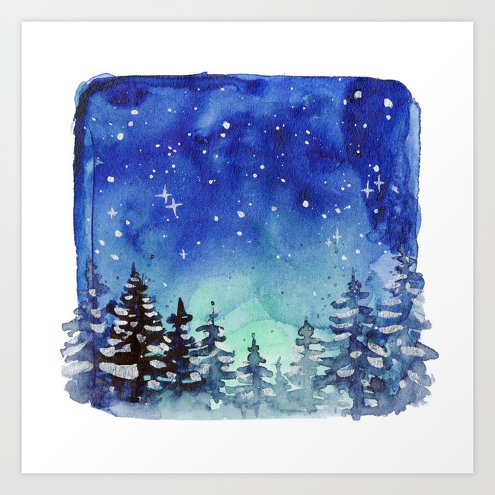 Winter Galaxy Forest Art Print