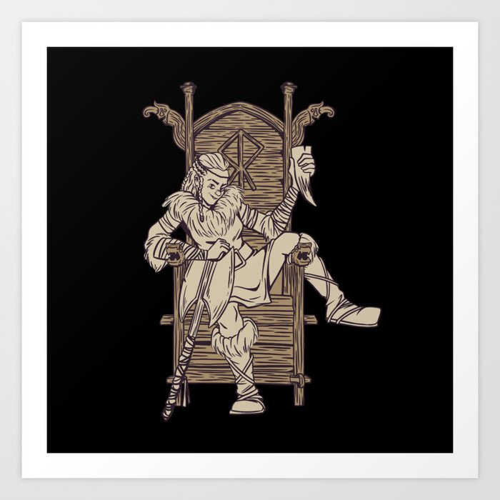 Viking lady on a throne drinking from a horn Art Print