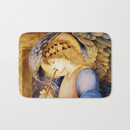 “Angel Playing a Flageolet” by Edward Burne Jones Bath Mat | Flute, Oil, Painting, Seraph, Spirit, Saint, Tapestry, Flageolet, Psalm, Guardian 
