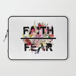 Christian Quote - Faith Over Fear - Cute Floral Watercolor Typography Laptop Sleeve
