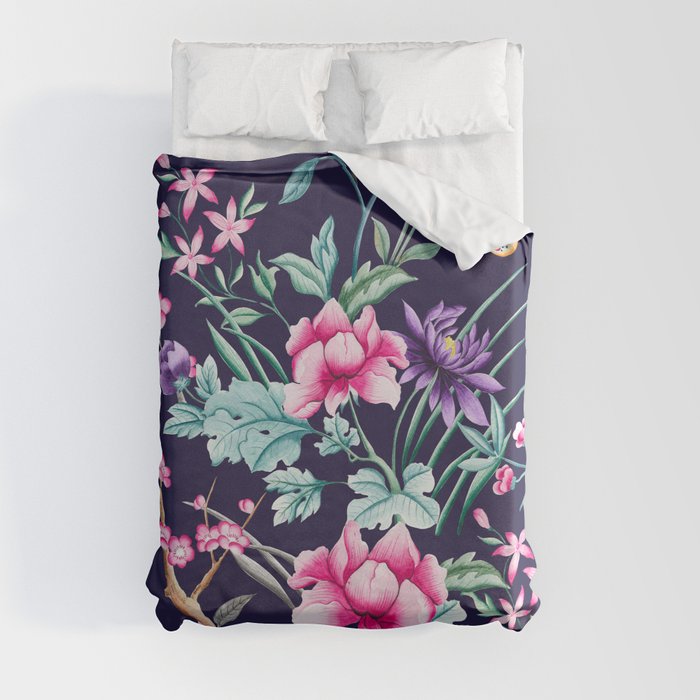 Chinoiserie french navy floral Duvet Cover