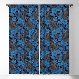 Ravens and blue roses Blackout Curtain