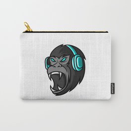 Black Gorilla Ape Monkey Mascot Gaming Sport Esport Logo Template With Earphone Carry-All Pouch