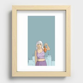 A girl holding a fish Recessed Framed Print
