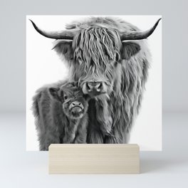 Highland Cow and The Baby Mini Art Print