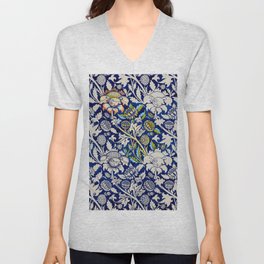 William Morris Blue Watercolour Wey printed fabric design 19th century floral pattern for duvet, blanket, curtain, pillow, and home and wall decor V Neck T Shirt