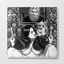asc 935 - Les psychopompes (Evocation of the spirit of a murdered sybarite) Metal Print | Drawing, Digital, Ink Pen, Blackandwhite 