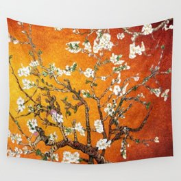 Vincent van Gogh Blossoming Almond Tree (Almond Blossoms) Orange Sky Wall Tapestry